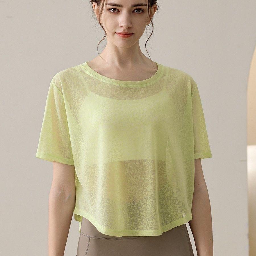 Mesh Oversized Loose Quick Drying Yoga Cover Shirt Breathable Short Sleeved T-shirt Lightweight Sports Top Summer Fitness
