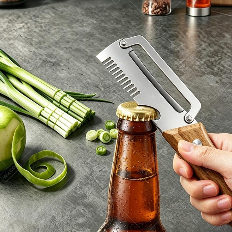 Pelador de Cocina Multifunción de Acero Inoxidable Específico para Cocina para Cortar Frutas y Verduras con Mango de Madera/Acero