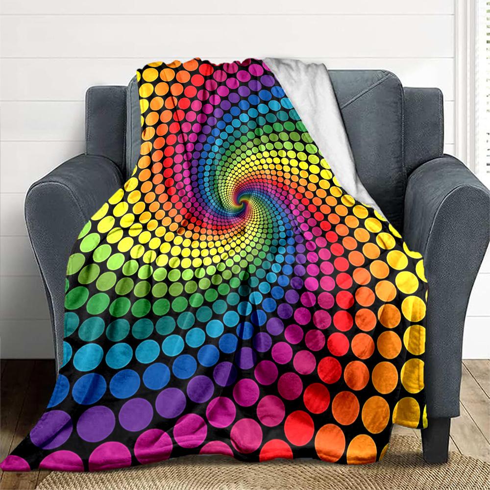 1pc Rainbow Dots Blanket Lightweight Flannel Blanket Throw Blanket For Sofa, Bed, Travel, Camping, Livingroom, Couch, Chair, And Bed yy2509026188