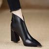 Coarse Heel Pointed Short Boots Women's Autumn and Winter New Versatile Anti-collision Metal Iron Head Soft Leather High Heel Thin Fashion Boots