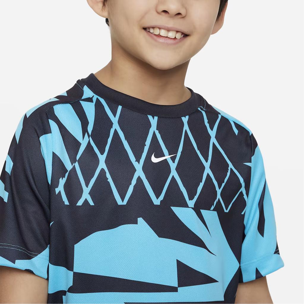 Nike Dri-FIT Multi-Logo Print Crew Neck Short Sleeve T-Shirt Kids Tops Blue FB1287-468