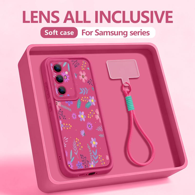 INS Чехол с ручным ремешком и принтом подсолнуха для Samsung S26 S25 Ultra S24 FE S23 Plus S22 S21 A15 A16 A17 A35 A36 A37 A54 A55 A56 A57 5G Защитная крышка-бампер Samsung S25 Edge горячий розовый