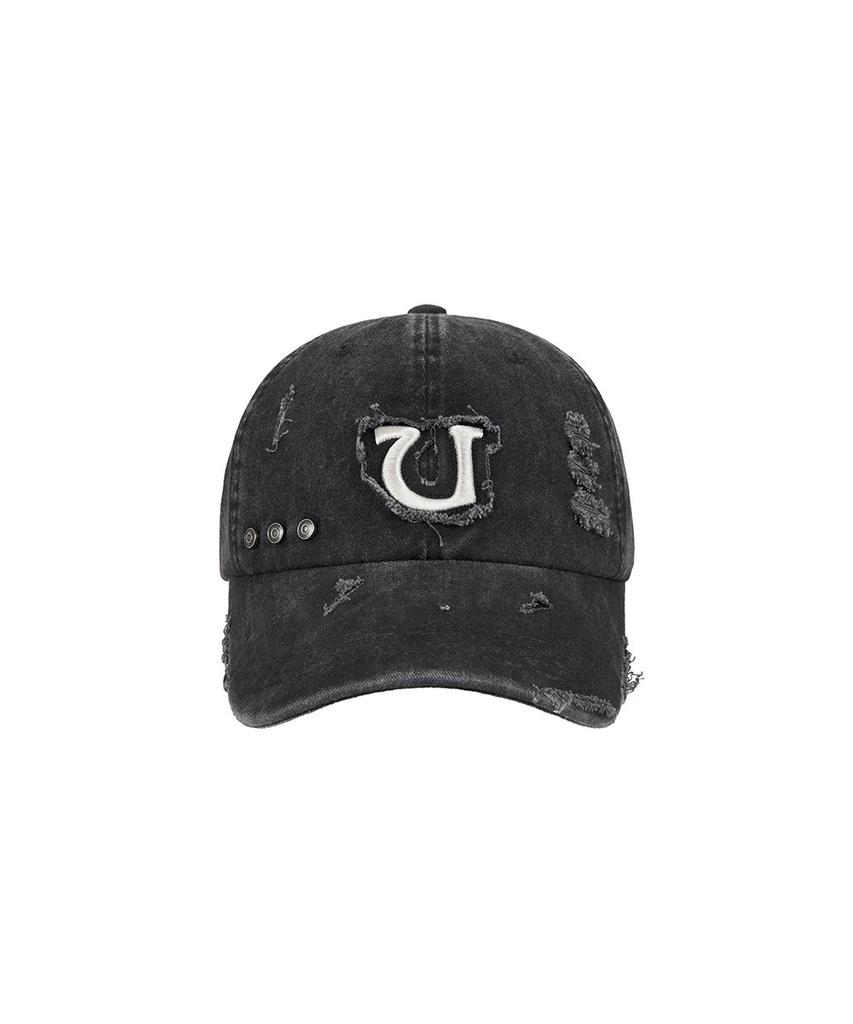Uusoo Damage 6-Panel Ball Cap_ Washed Black