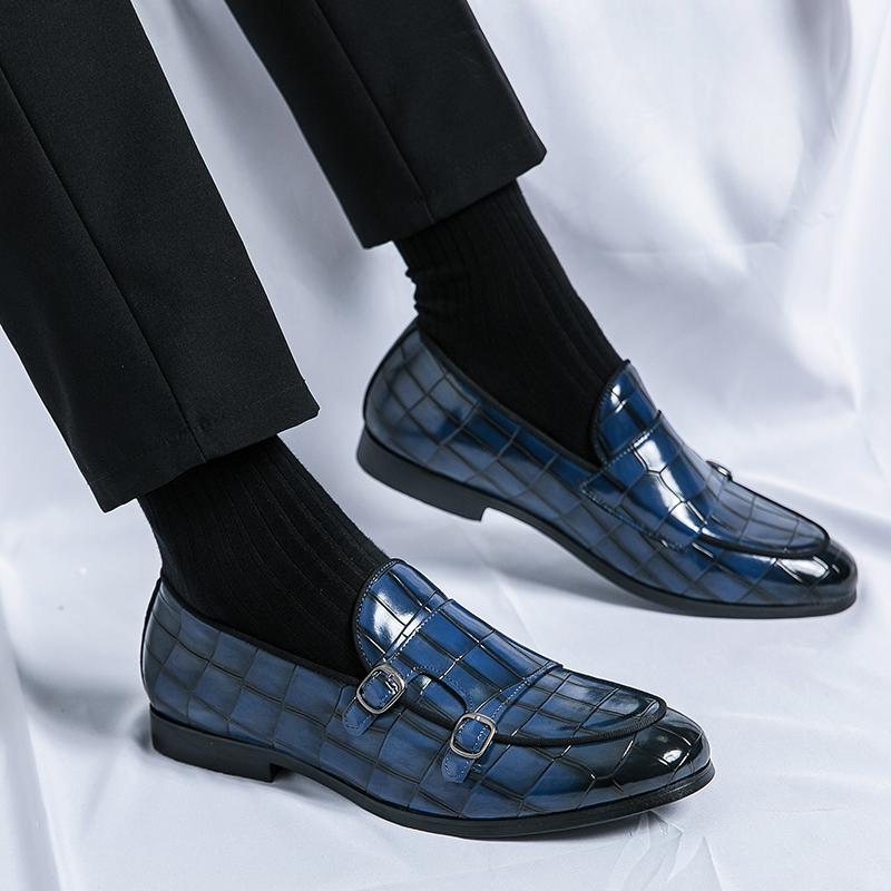 Britain New Pointed Double Buckle Monk Strap Leather Shoes for Men Casual Loafers Formal Dress Footwear Sapatos Tenis Masculino