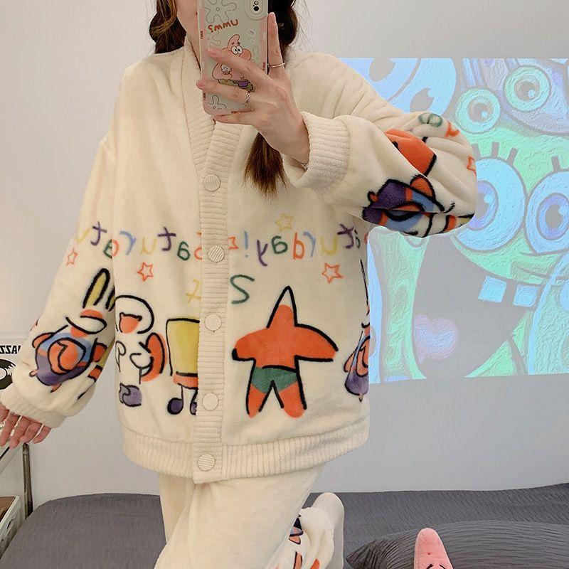 

Cartoon Flannel Pajamas Suit Women s Winter Thickened Princess Style Long Sleeves Cardigan Outerwear Heattech Sweet Home Wear Flannel Pajamas L (40.00 kg-60.00 kg
