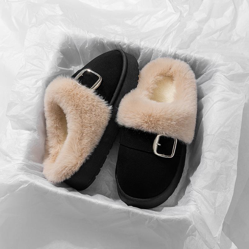 Winter new thick-soled snow boots belt buckle piled thickened warm cotton shoes thick cotton shoes cotton slippers plush
