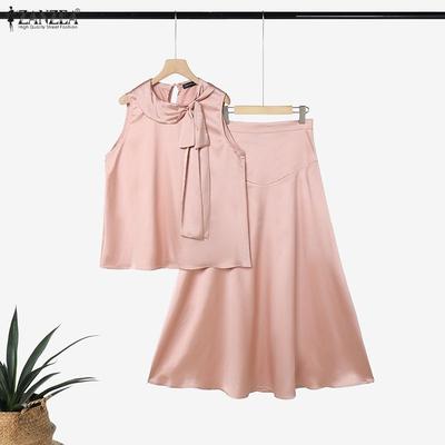 Women Elegant Sleeveless Vest Tops and Midi Skirts Casual Two Piece Suit Sets