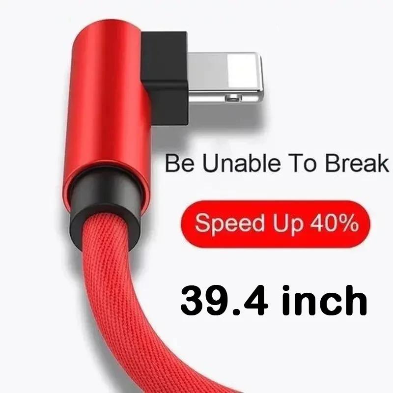 New USB Cable Reversible 90 Degree Cords Fast Charging for Android or IOS Devices