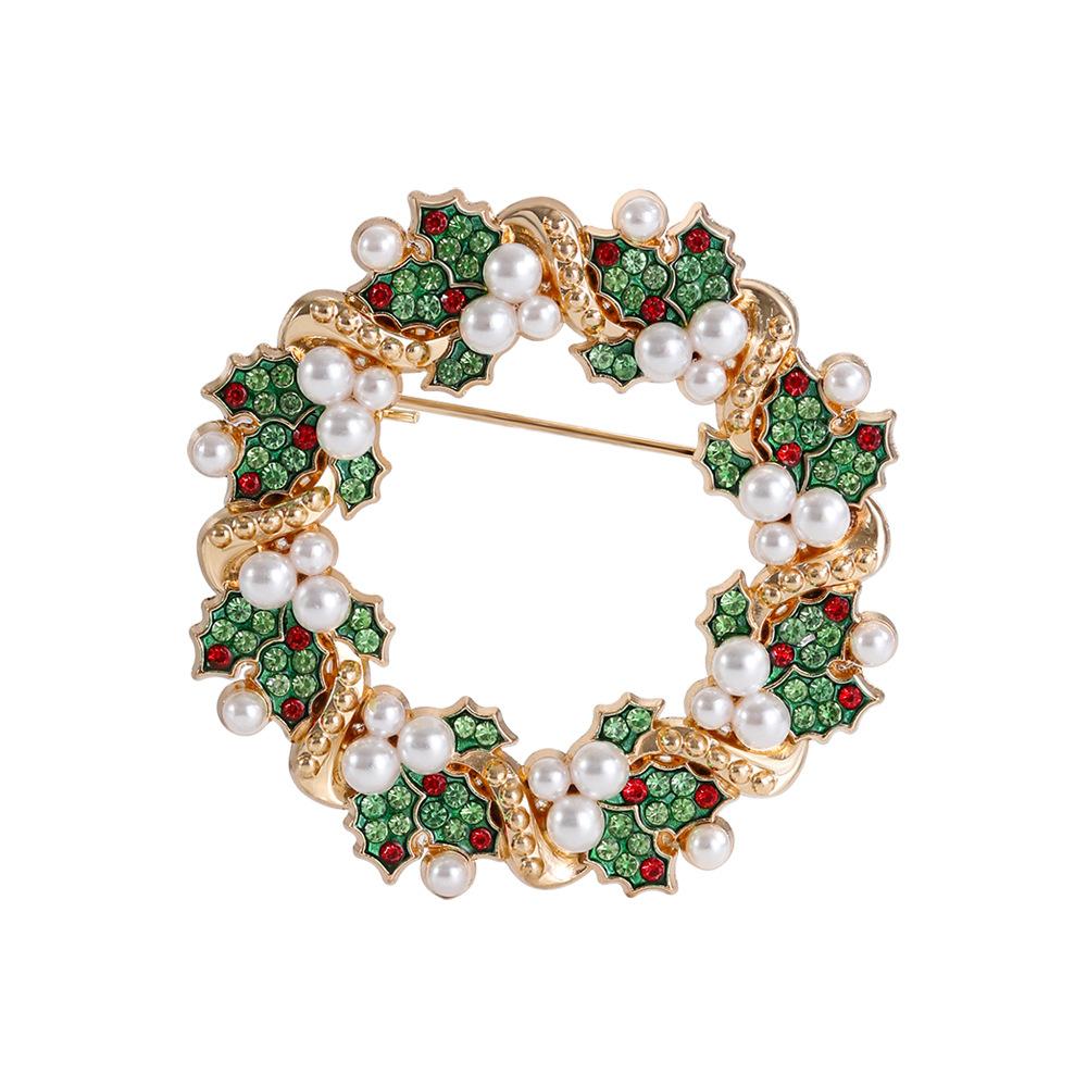 

Рождественский венок-брошь, инкрустированный бриллиантами, Праздничные аксессуары в подарок, Милый Санта-брошь-булавка для женщин, Пряжка для одежды