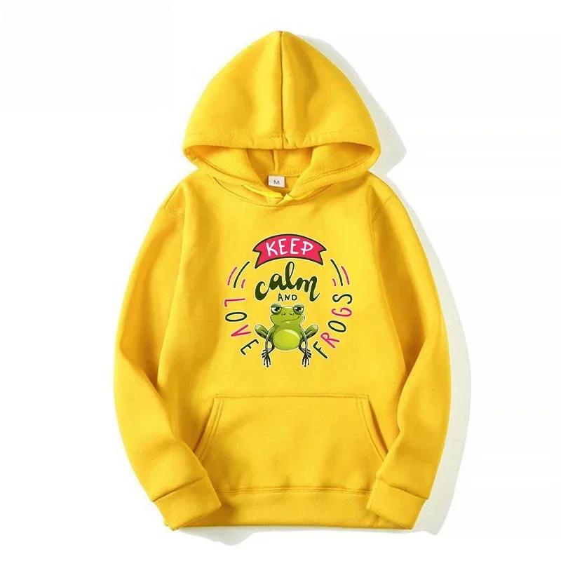 

2025 Keep Clams and Love Frog Printed Autumn/Winter Sportswear Fashion Pocket Hoodie Outdoor Harajuku Retro Warm Hoodie XXXL