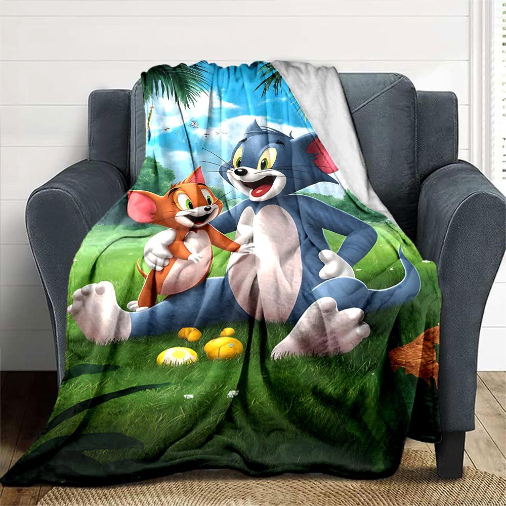 1pc Tom and Jerry Flannel Blanket Soft Warm Throw for Home, Office, Travel, All-Season Cozy Bedding Gift L1419