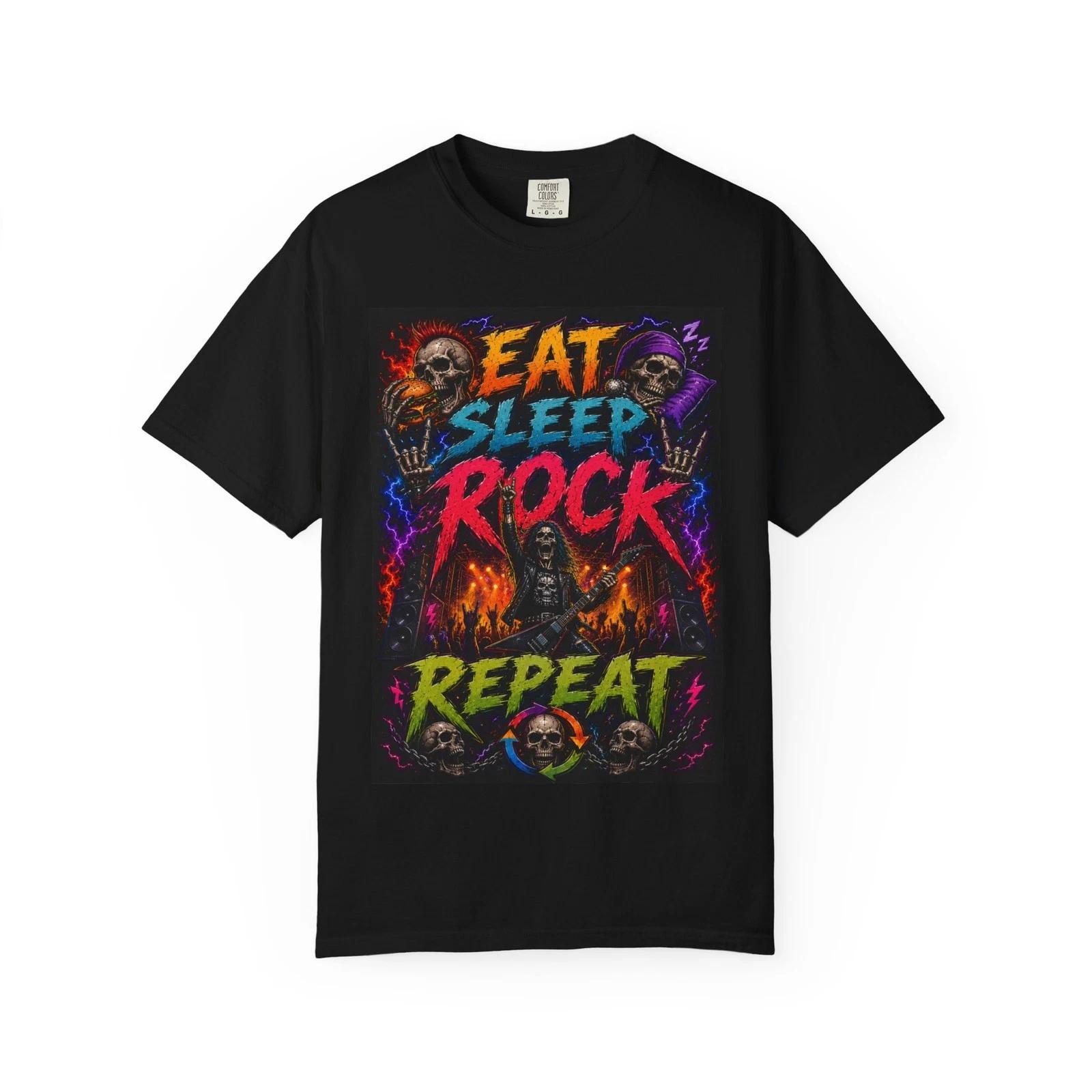 Eat Sleep Rock Repeat T-shirt | Skull Flames Graphic Tee XXXL