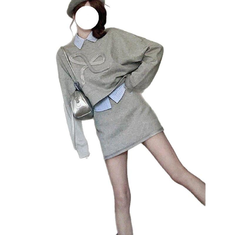 Autumn 2025 College-Style Women's Outfit: High-Sense Sweatshirt & Short Skirt Set