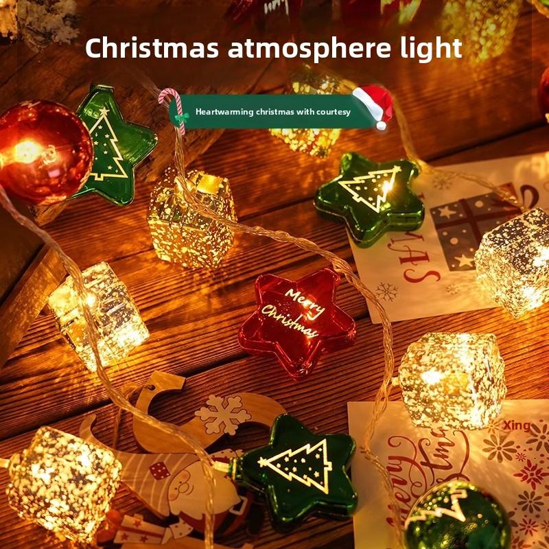 Festive Christmas LED Chrome Ball String Lights with Tree Star Ornaments Store Window Display