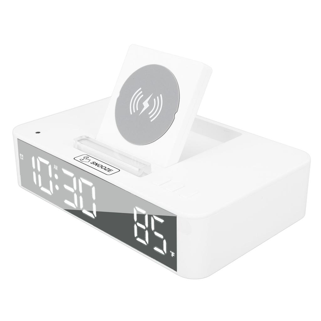 10W Digital Alarm Clock One Button Lifting LED Mirror Electronic Clock with 10W Wireless Charging for Bedroom