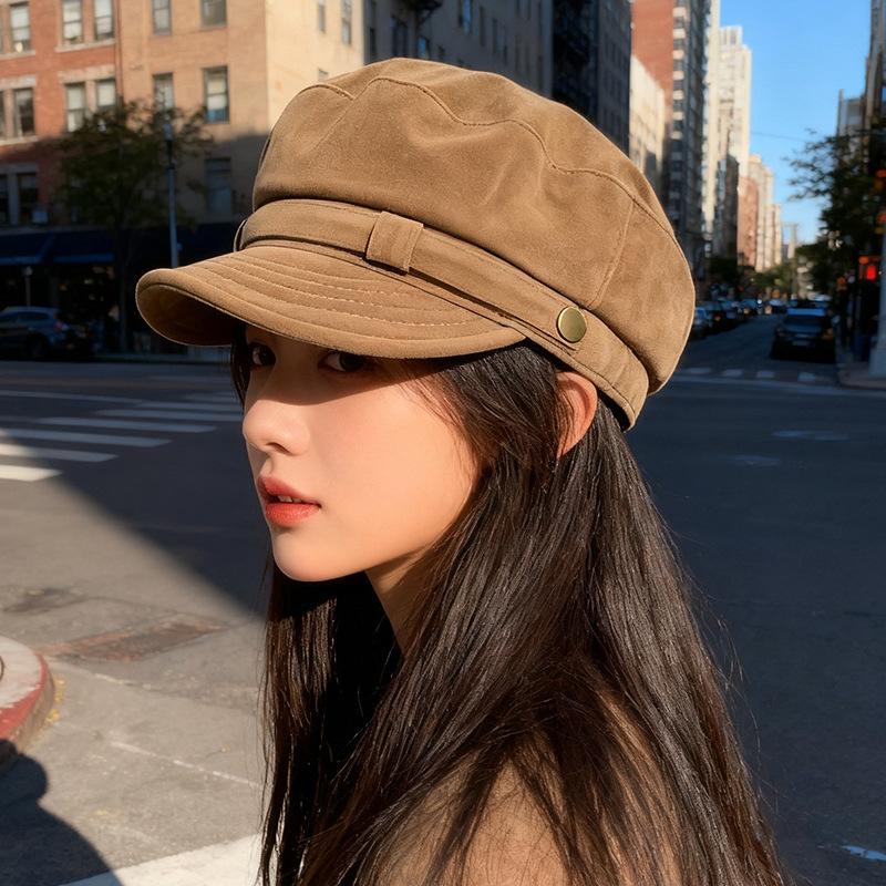 Japonský retro semišový baret dámský podzimní a zimní nový plochý malířský klobouk velký obvod hlavy zmenšující obličej malý námořnický klobouk