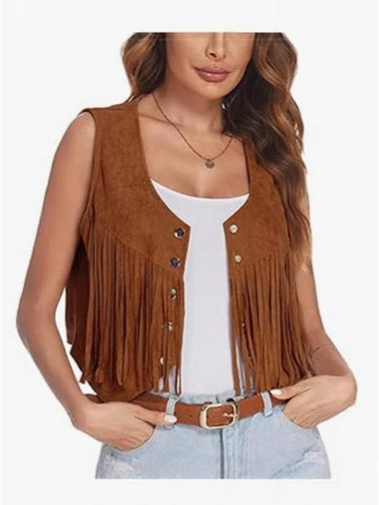 Europäischer & Amerikanischer Stil Damen Fransenweste - Retro Lässig Frühlingsdesign mit Knöpfen
