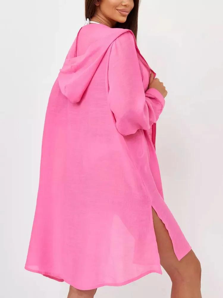 

Женский европейско-американский пляжный кардиган-накидка 2025: Повседневный купальник-бикини однотонного цвета для отпуска с защитой от солнца One Size