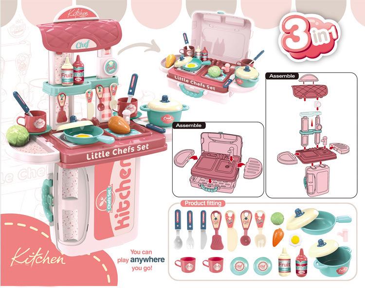 Children's Suitcase Playset: Makeup, Vanity, Doctor Tools, and Kitchen Set