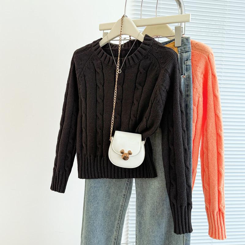 

Новый осенне-зимний свитер женский ретро с косами короткий с длинным рукавом с круглым вырезом пуловер базовый вязаный свитер женский one size fits all чёрный