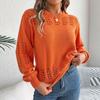 Women's Loose Solid Color Round Neck Hollow Sweater Long Sleeve Pullover Top
