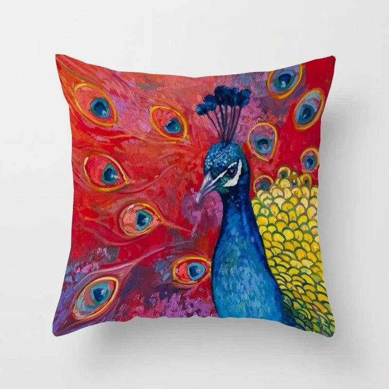 45*45cm Creative Peacock Feather Series Pillowcase Art Life Home Decoration Sofa Office Seat Waist Cushion  Cover