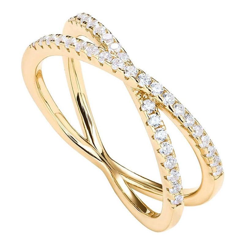 Meier 14K Gold Plated X Ring Cross S925 Sterling Silver Ring with Diamonds