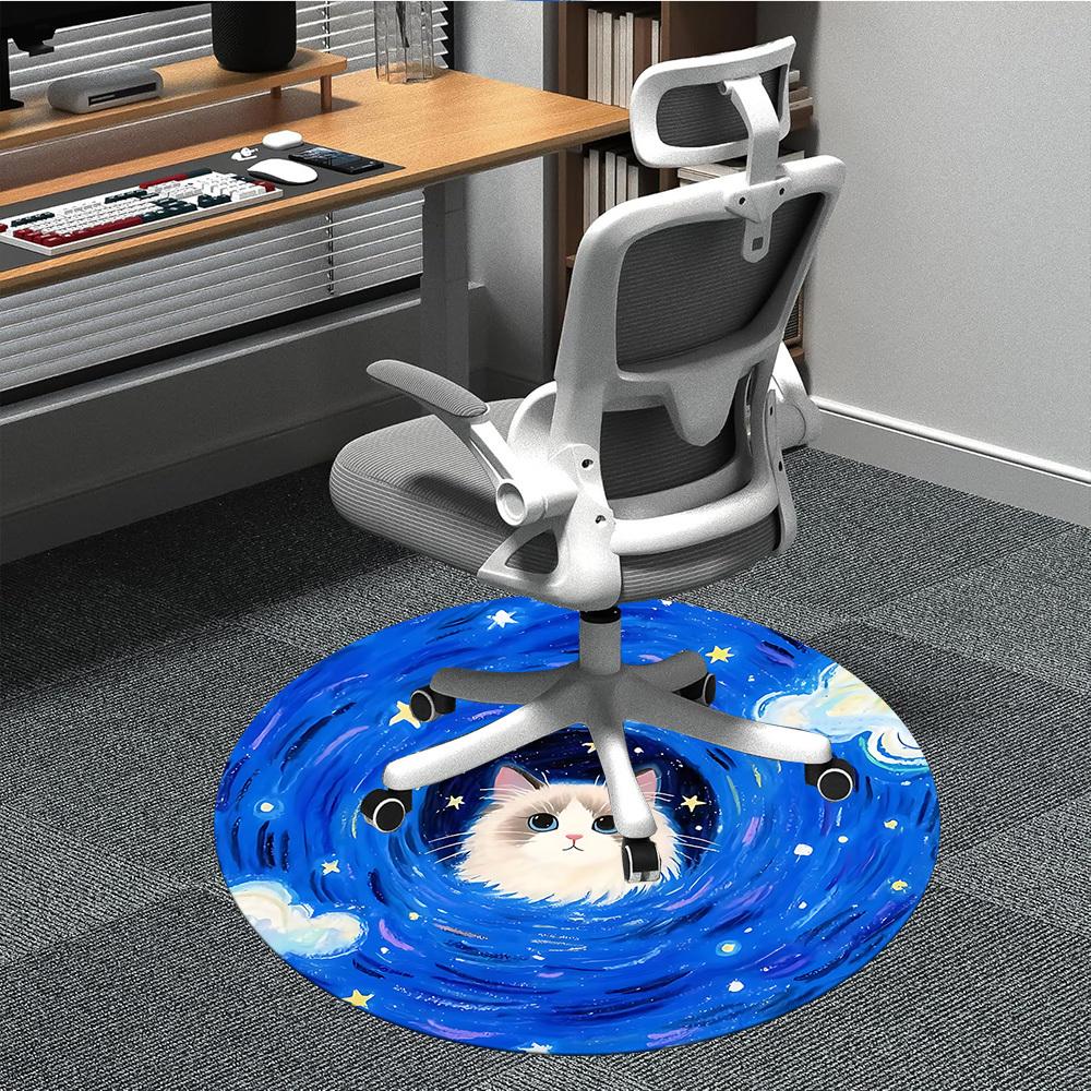 1PC Cosmic Cat Office Round Rug, Non Slip, Soft and Durable Office Rug for Interior Decoration, Perfect for Office