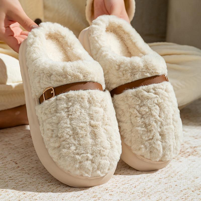 Cotton slippers thickened autumn and winter home warmth velvet home thick-soled plush cotton shoes wear non-slip shoes outside