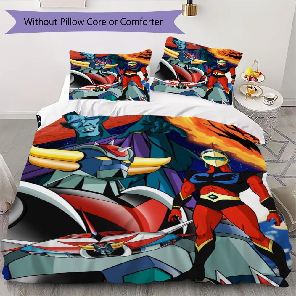 Grendizer Goldorak Pattern Bedding uilt Set uilt Cover Pillowcase Home Decoration Birthday Gift (1 * duvet cover + 2 * pillowcase without core)30