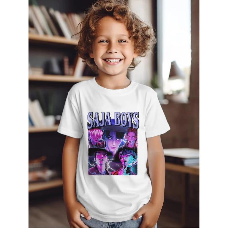 Vintage Saja Boys K-kPop Demon Hunters Print T-Shirt Anime Short Sleeve Tee Summer Girl Boy Shirt Casual Tops Crewneck Clothing