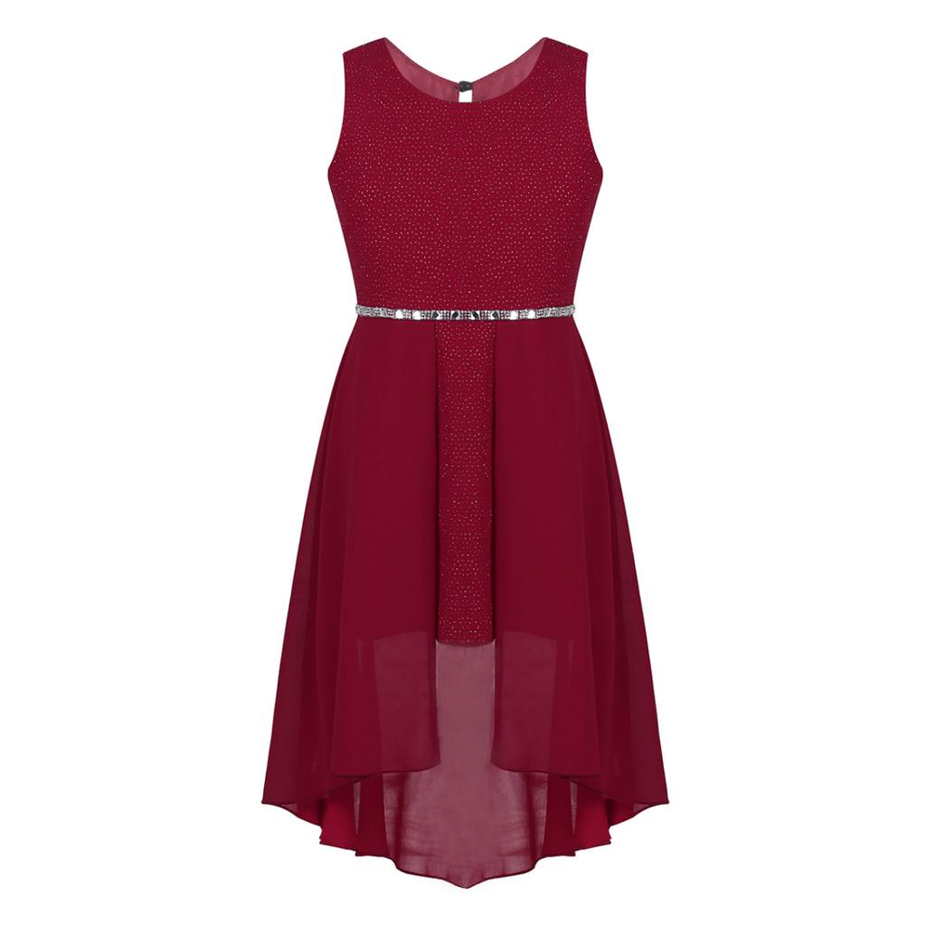Kids Girls Sequins Chiffon High-low Pageant Wedding Bridesmaid Summer Party Flower Girl Knee Length Dress