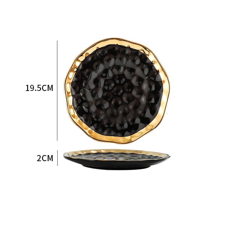 Irregular Gold-plated Edge Ceramic Steak Plate Salad Plate Dessert Plate Matte Thick Soup Bowl Restaurant Creative Tableware
