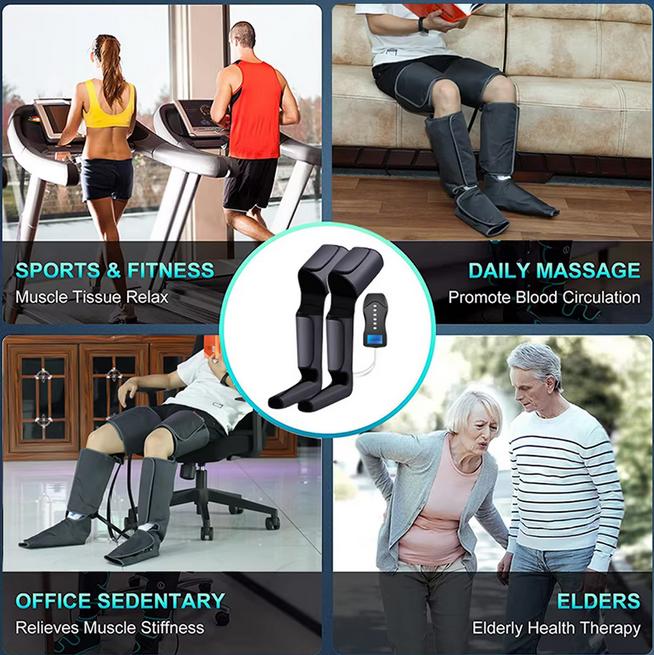 Pressotherapy Leg Massager 2000mAh - Portable Air Compression Massage for Calves & Thighs - Muscle Recovery & Pain Relief