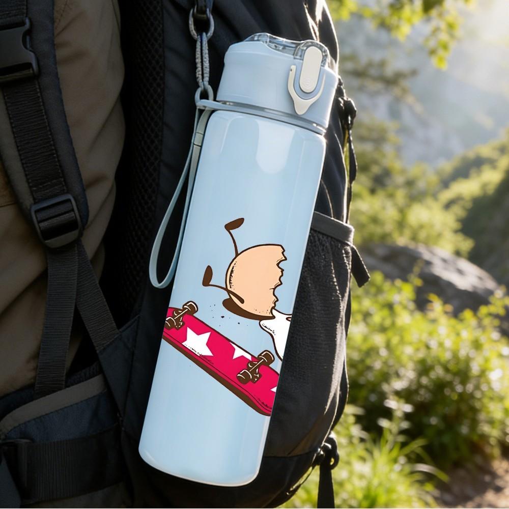 1PC Kids Sledding Winter Cartoon Print 750ml Color Plastic Sports Water Bottle Leakproof Flip Straw Lid Suitable for Sports Office Home Use