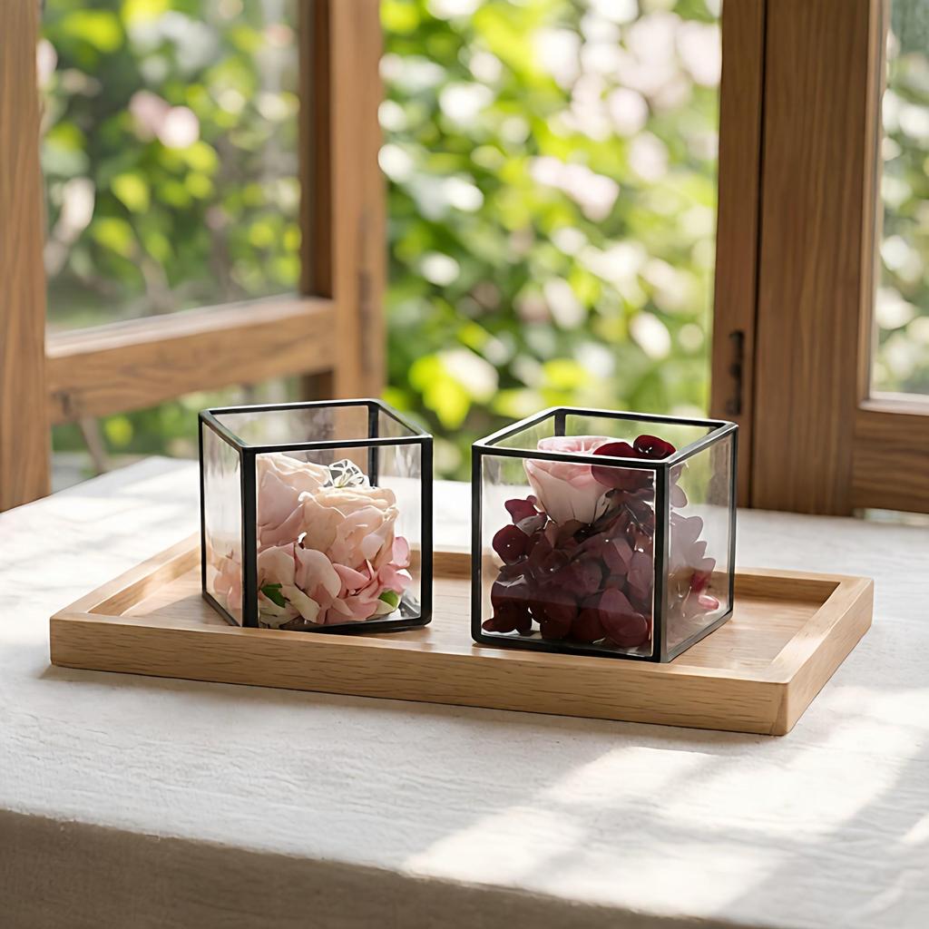 Square Transparent Glass Jewelry Box - Ring, Ear Stud, Earring, and Necklace Organizer