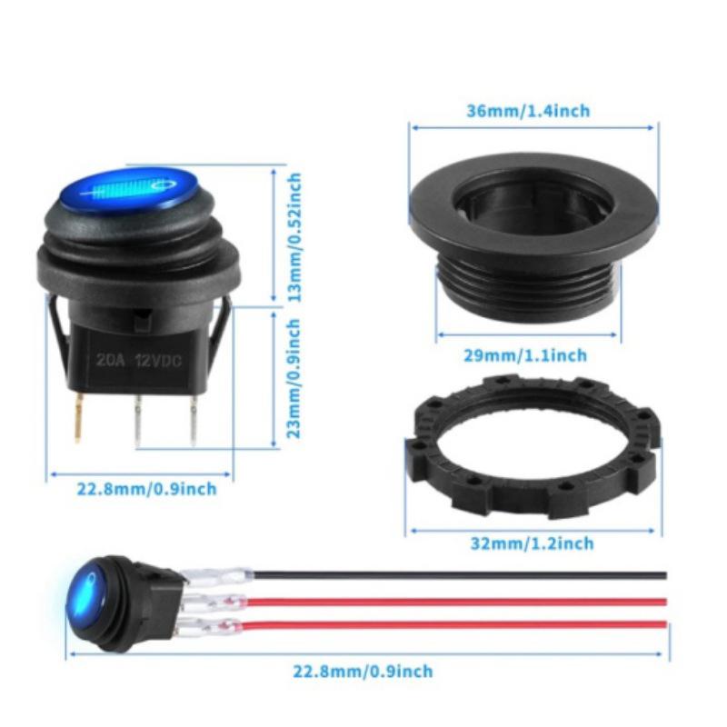 Toggle Switch Waterproof Blue Led Glow Round Waterproof Switch  Melt Terminal Line