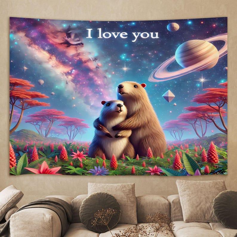 Cute capybara couple tapestry 75x100