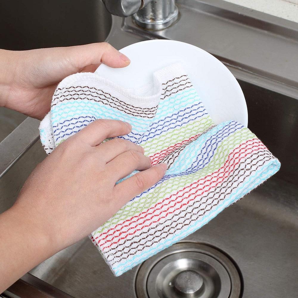 4PCS Waffle Weave Dish Cloths, 100% Cotton Quick Drying & Lint-Free Kitchen Towels for Cleaning, Absorbent Reusable Dishcloths