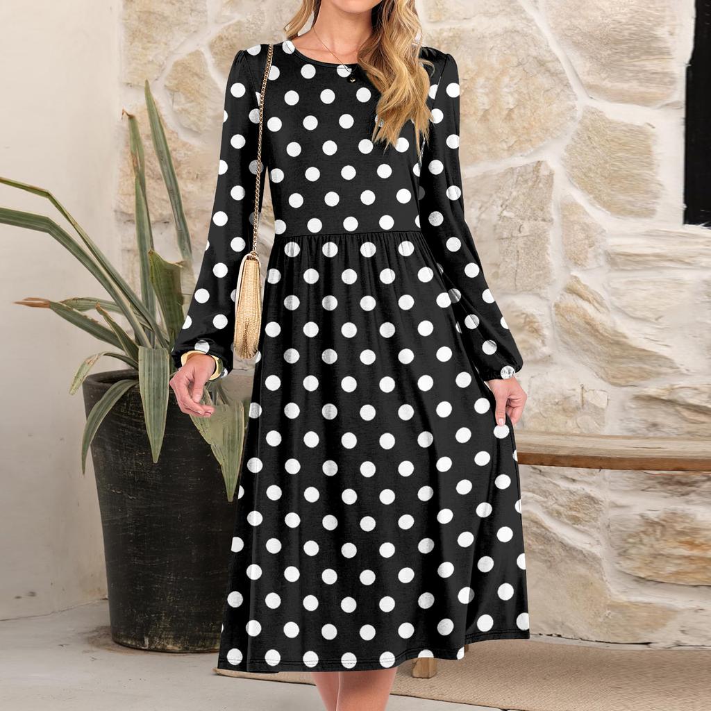 Women's Fashionable Loose Retro Printed Round-neck Dress