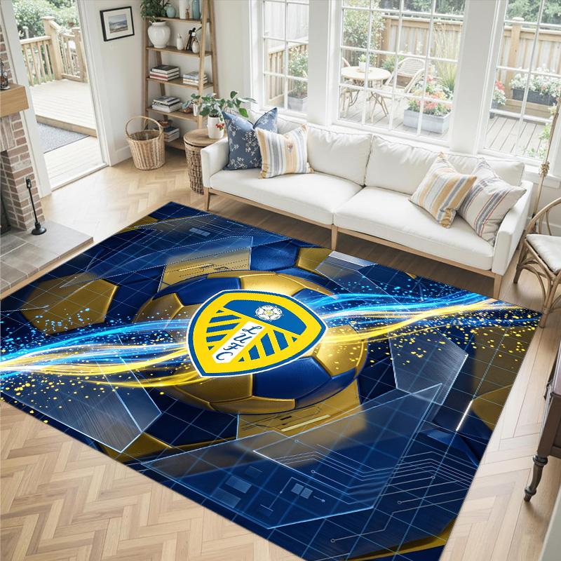 Leeds United Football Design Crystal Velvet Carpet Cozy Non?Slip Printed Rug For Bedroom Living Room Entrance
