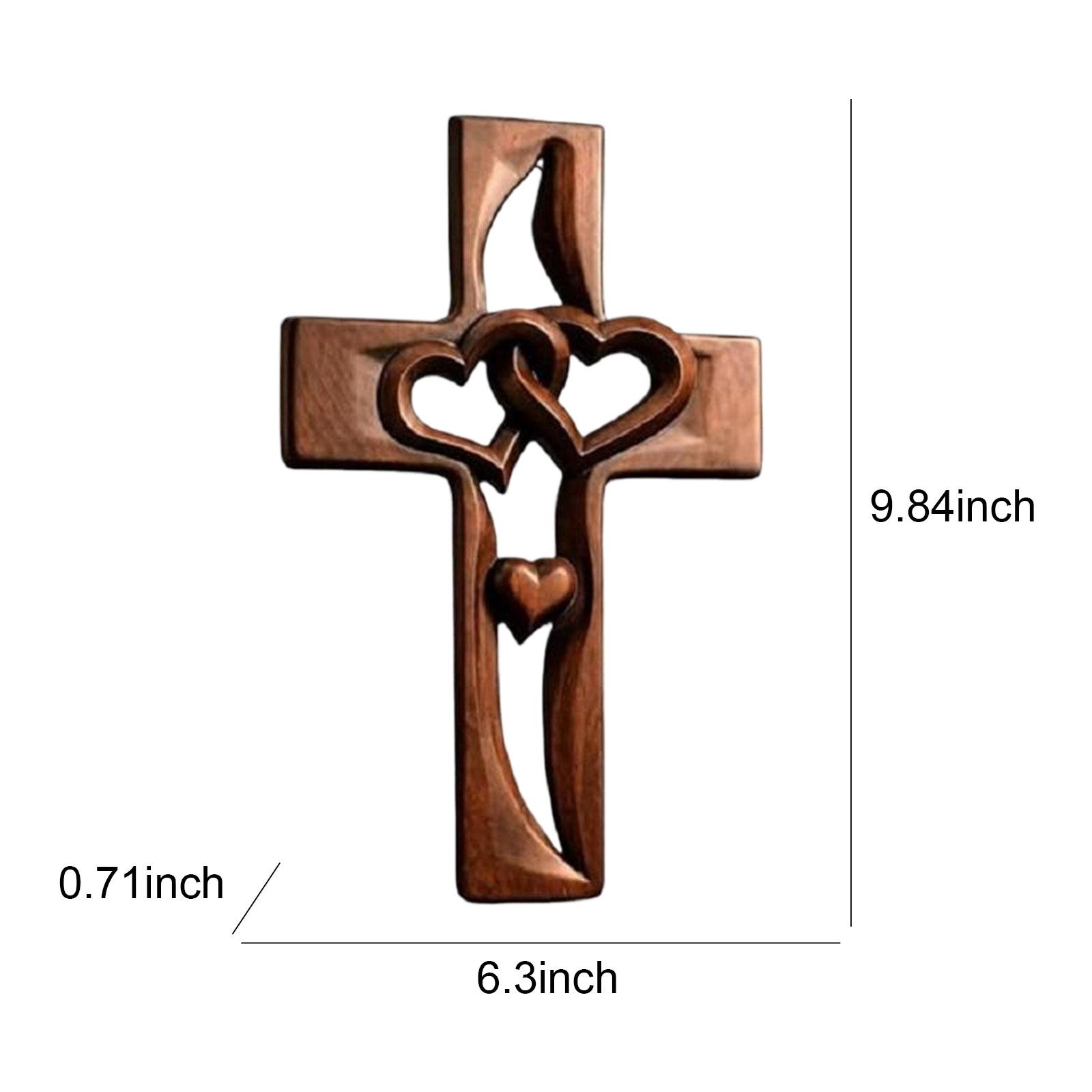 Handcarved Wood Cross with Hollow Intertwined Hearts Easy To Hang Marriage Cross Faith Home Decor Gift for Wedding Housewarming