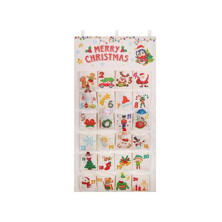 Christmas Advent Calendar, Hanging Fabric Pocket Chart with 24 Numbered Compartments for Candy, Small Gift, or Holiday Messages