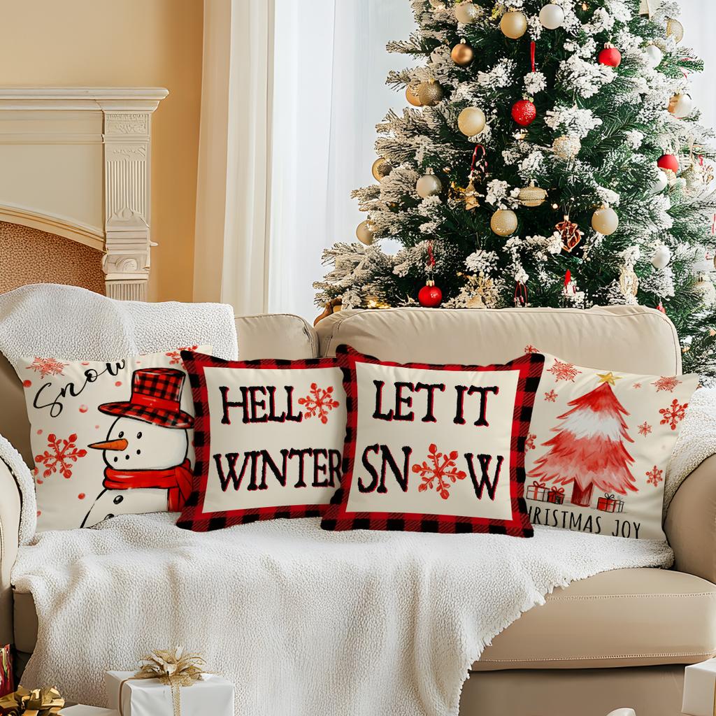 Christmas Snowman And Tree Pillowcase Bedroom Sofa Cushion Cover 100% Polyester Living Room Cushion Pillowcase Home Decor