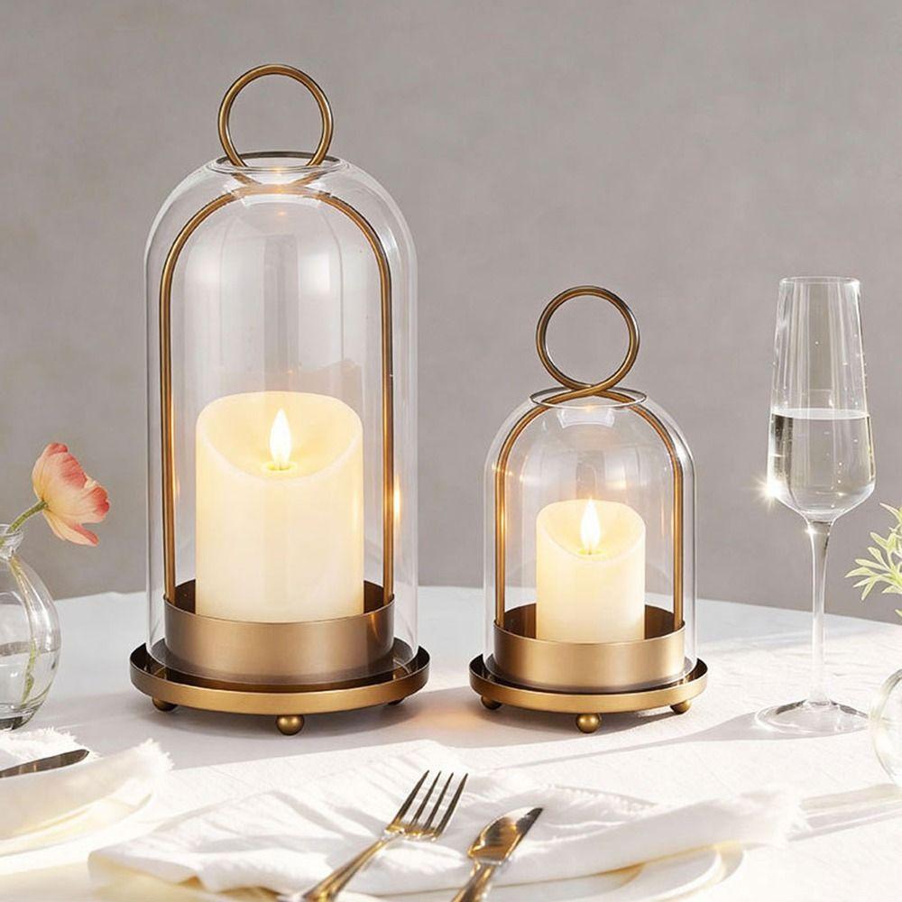 Glass Dome Metal Candle Holder Set Vintage Brass Table Candlelight Ornaments Hanging Decor