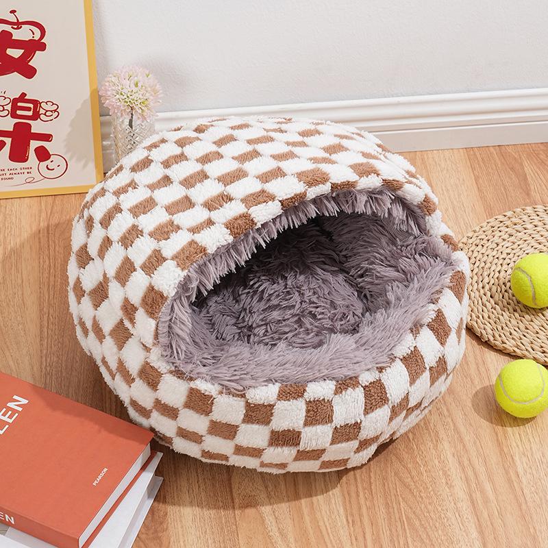 Winter Cozy Pet Bed: Semi-Enclosed Nest for Cats & Dogs