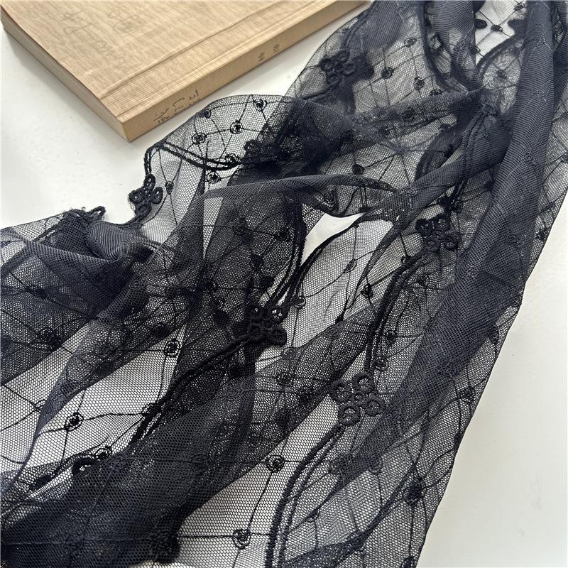 Fular din dantelă Subțire Primăvară și Vară Versiune Coreeană Fular Lung Culoare Solidă Fular Decorativ Retro pentru Femei Șnur de Gât cu Dantelă