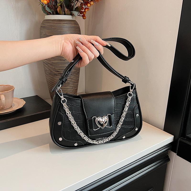 IELGY French Niche Chain Underarm Bag Stone Pattern Small Square Bag Fashion One-Shoulder Messenger Baguette Bag