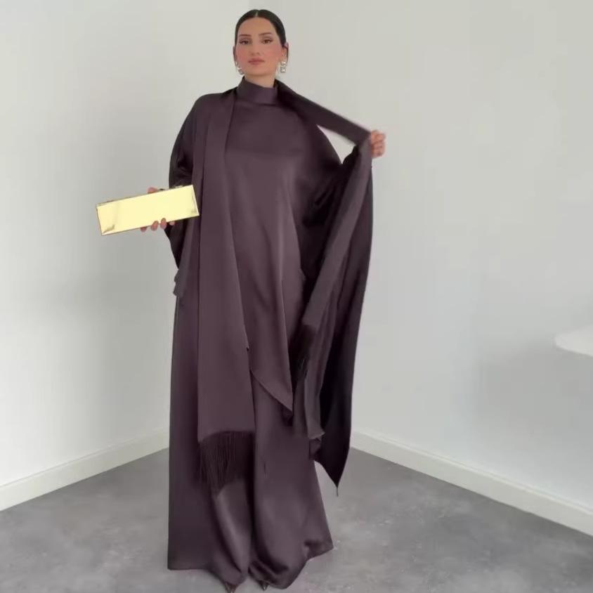 Cross-border European and American Women's Clothing 2026 Spring Amazon Long Hooded Fringed Shawl Dress Wide-leg Pants Set