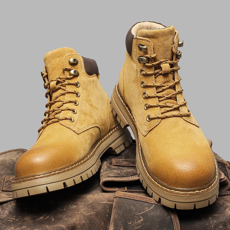 Martin Stiefel Herren Herbst Neu Britischer Stil Retro Leder Rhabarber Stiefel Outdoor Rutschfest und Verschleißfest Lederstiefel